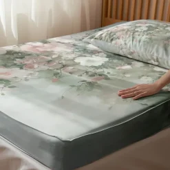 Floral Spring Pattern Fitted Sheet Set Ultra Soft Breathable Silky Bed Sheets Deep Pocket 100% Cotton Bedding Sheets 3 Piece Queen King Size