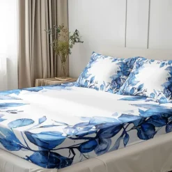 Floral Spring Pattern Fitted Sheet Set Ultra Soft Breathable Silky Bed Sheets Deep Pocket 100% Cotton Bedding Sheets 3 Piece Queen King Size