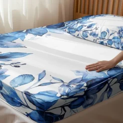 Floral Spring Pattern Fitted Sheet Set Ultra Soft Breathable Silky Bed Sheets Deep Pocket 100% Cotton Bedding Sheets 3 Piece Queen King Size