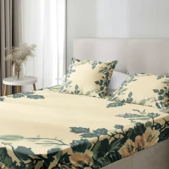 Floral Spring Pattern Fitted Sheet Set Ultra Soft Breathable Silky Bed Sheets Deep Pocket 100% Cotton Bedding Sheets 3 Piece Queen King Size