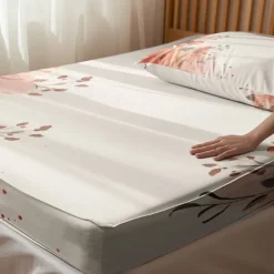 Floral Spring Pattern Fitted Sheet Set Ultra Soft Breathable Silky Bed Sheets Deep Pocket 100% Cotton Bedding Sheets 3 Piece Queen King Size