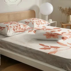 Floral Spring Pattern Fitted Sheet Set Ultra Soft Breathable Silky Bed Sheets Deep Pocket 100% Cotton Bedding Sheets 3 Piece Queen King Size