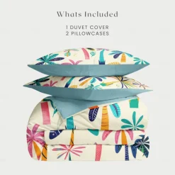 Floral Tropical Series Duvet Cover 3-Piece Set 100% Cotton Super Soft Skin Friendly Long Lasting