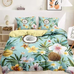 Floral Tropical Series Duvet Cover 3-Piece Set 100% Cotton Super Soft Skin Friendly Long Lasting