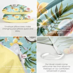 Floral Tropical Series Duvet Cover 3-Piece Set 100% Cotton Super Soft Skin Friendly Long Lasting