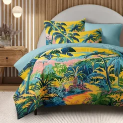Floral Tropical Series Duvet Cover 3-Piece Set 100% Cotton Super Soft Skin Friendly Long Lasting