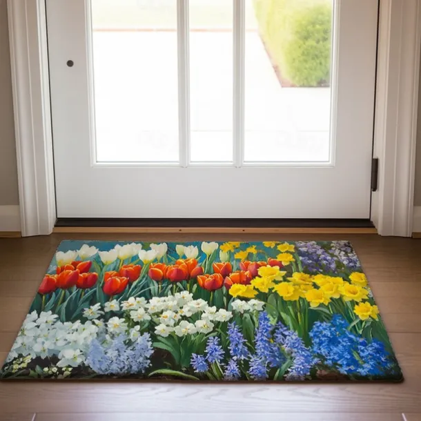 Floral Tulips Doormat Kitchen Mat Floor Mat Non-Slip Area Rug Oil Proof Rug Indoor Outdoor Mat Bedroom Decor Bathroom Mat Entrance Rug