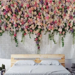 Floral Wall Tapestry Art Decor Wall Hanging Wedding Backdrop Curtain Home Bedroom Living Room Decoration