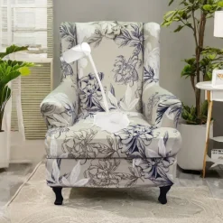 Floral Wingback Chair Cover Stretchy and Durable Slipcover with Elegant Floral Design Perfect for Protecting and Enhancing Your Wingback Chair Ideal for a Stylish and Cozy Living Room Decor
