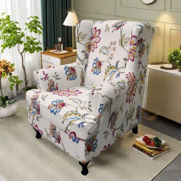 Floral Wingback Chair Cover Stretchy and Durable Slipcover with Elegant Floral Design Perfect for Protecting and Enhancing Your Wingback Chair Ideal for a Stylish and Cozy Living Room Decor