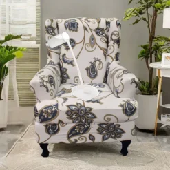 Floral Wingback Chair Cover Stretchy and Durable Slipcover with Elegant Floral Design Perfect for Protecting and Enhancing Your Wingback Chair Ideal for a Stylish and Cozy Living Room Decor