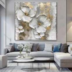 Flower Oil Painting on Canvas handmade Abstract Floral Painting hand painted Minimalist Wall Art Custom Painting Modern artwork paintings for Living Room bedroom wall Decor Gift