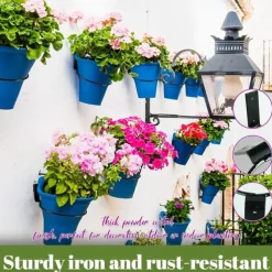 Flower Pot Holder Ring Wall Mounted Metal Flower Pot Hangers Wall Hanger Bracket Rings Black Planter Bracket for Home, Garden, Indoor Outdoor Pots