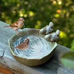 Flower Shaped Bird Feeder Bowl, Creative Resin Bird Bathtub, Garden Resin Ornaments, Bird Seed Feeding Bowl And Water Station, Ornaments Decoration For Indoor Desktop Outdoor Lawn Yard Garden