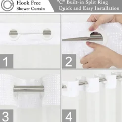 Flower Waffle-Weave Textured Shower Curtain Set with Snap-in Liner and Sheer Window Water-Repellent Polyester,Grommet Top,120GSM Hotel Quality Spa Style Bathroom Partition No Hooks Required