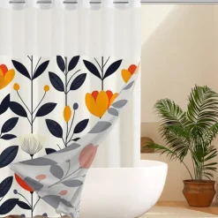 Flower Waffle-Weave Textured Shower Curtain Set with Snap-in Liner Sheer Window Water-Repellent Polyester Blend Fabric,Grommet Top,120GSM Hotel Quality Spa Style Bathroom Partition No Hooks Required