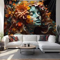 Flower Woman Sculpture Wall Hanging Tapestry Wall Art Large Tapestry Mural Decor Photograph Backdrop Blanket Curtain Home Bedroom Living Room Decoration