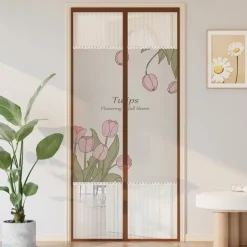 Flowers Magnetic Screen Door Heavy Duty Screen Door Mesh with Magnets, Privacy Door Curtain with Full Frame Tape,Automatical Closure, Easy Install