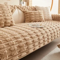 Fluffy Plush Striped Furniture Protector Couch Cover - Ultra-Soft and Cozy Fabric - Stylish Striped Design - Shields Your Sofa from Spills, Stains, and Scratches - Enhances Comfort and Decor