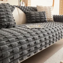 Fluffy Plush Striped Furniture Protector Couch Cover - Ultra-Soft and Cozy Fabric - Stylish Striped Design - Shields Your Sofa from Spills, Stains, and Scratches - Enhances Comfort and Decor