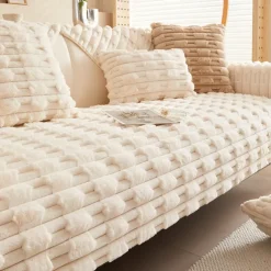 Fluffy Plush Striped Furniture Protector Couch Cover - Ultra-Soft and Cozy Fabric - Stylish Striped Design - Shields Your Sofa from Spills, Stains, and Scratches - Enhances Comfort and Decor