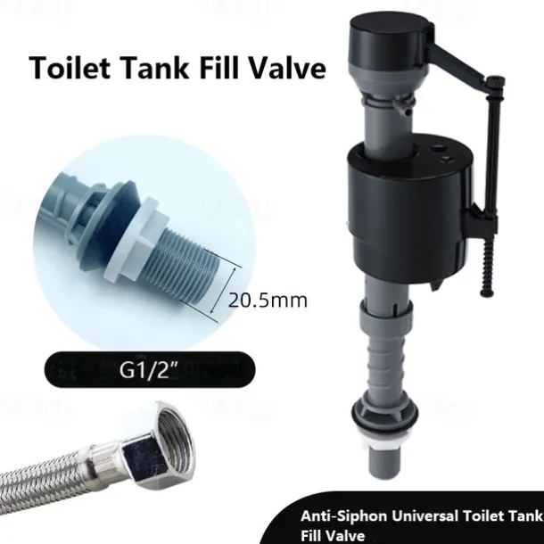 Fluidmaster 400A Anti-Siphon Universal Toilet Tank Fill Valve Black