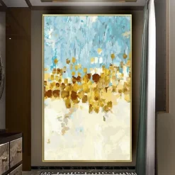 Foil Oil painting hand painted Abstract Gold foil Paintings handmade Rich Textured Acrylic Painting Wall Art Hand Painted Artwork oil painting for Living Room office Wall Decoration gold foilpainting