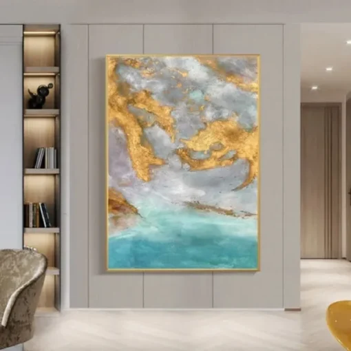 Foil Oil painting hand painted Abstract Gold foil Paintings handmade Rich Textured Acrylic Painting Wall Art Hand Painted Artwork oil painting for Living Room office Wall Decoration gold foilpainting