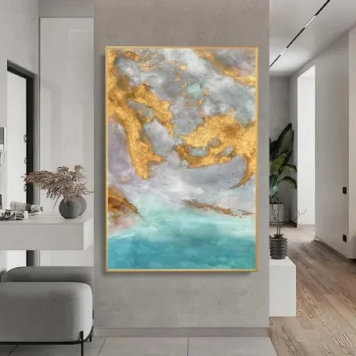 Foil Oil painting hand painted Abstract Gold foil Paintings handmade Rich Textured Acrylic Painting Wall Art Hand Painted Artwork oil painting for Living Room office Wall Decoration gold foilpainting
