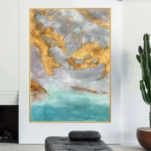 Foil Oil painting hand painted Abstract Gold foil Paintings handmade Rich Textured Acrylic Painting Wall Art Hand Painted Artwork oil painting for Living Room office Wall Decoration gold foilpainting