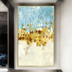 Foil Oil painting hand painted Abstract Gold foil Paintings handmade Rich Textured Acrylic Painting Wall Art Hand Painted Artwork oil painting for Living Room office Wall Decoration gold foilpainting