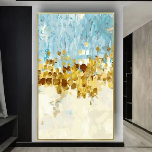 Foil Oil painting hand painted Abstract Gold foil Paintings handmade Rich Textured Acrylic Painting Wall Art Hand Painted Artwork oil painting for Living Room office Wall Decoration gold foilpainting