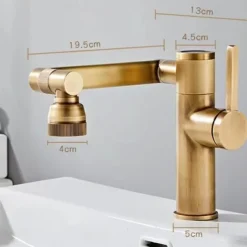 Foldable Bathroom Sink Mixer Faucet LED Displayer, Vintage 360 Swivel Spout Rotatable Wash Basin Tap, Brass Retro Single Handle One Hole with Cold and Hot Water Hose