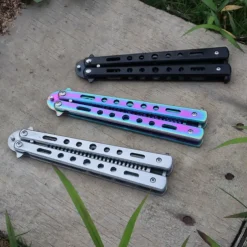 Foldable Comb Stainless Steel Practice Training Butterfly Knife Comb Beard Moustache Brushes Hairdressing Styling Tool