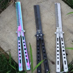 Foldable Comb Stainless Steel Practice Training Butterfly Knife Comb Beard Moustache Brushes Hairdressing Styling Tool