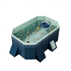Foldable Inflatable Pool Durable Foldable Inflatable Swimming Pool - Rectangular Shape, PVC Material, Multiple Components - for Family Fun