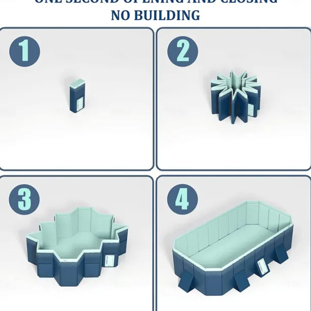 Foldable Inflatable Pool Durable Foldable Inflatable Swimming Pool - Rectangular Shape, PVC Material, Multiple Components - for Family Fun