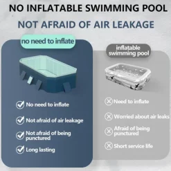 Foldable Inflatable Pool Durable Foldable Inflatable Swimming Pool - Rectangular Shape, PVC Material, Multiple Components - for Family Fun