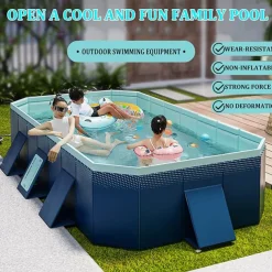 Foldable Inflatable Pool Durable Foldable Inflatable Swimming Pool - Rectangular Shape, PVC Material, Multiple Components - for Family Fun