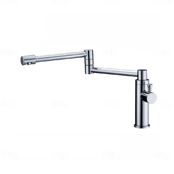 Foldable Kitchen Faucet Cold Water Only, Rotatable Kitchen Brass Taps Chrome Single Handle One Hole Kitchen Sink Faucet