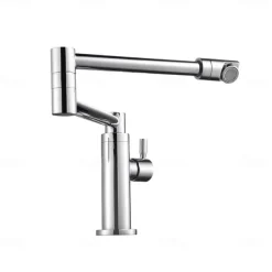 Foldable Kitchen Faucet Cold Water Only, Rotatable Kitchen Brass Taps Chrome Single Handle One Hole Kitchen Sink Faucet