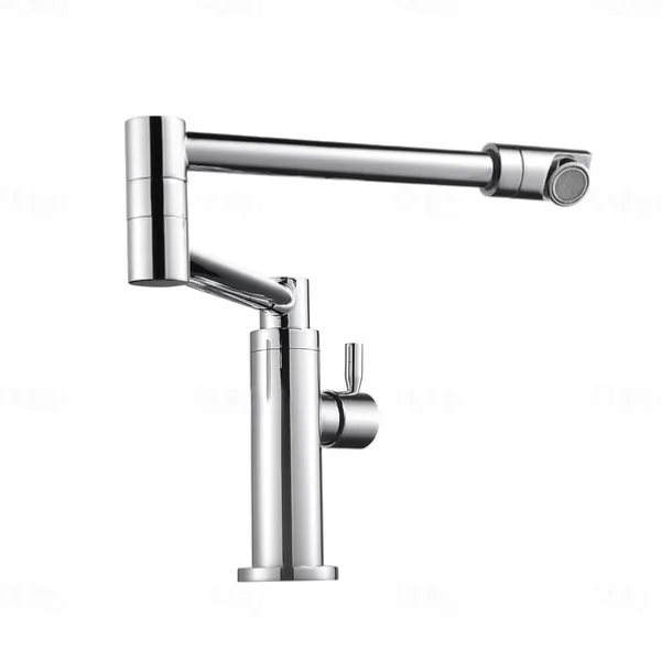 Foldable Kitchen Faucet Cold Water Only, Rotatable Kitchen Brass Taps Chrome Single Handle One Hole Kitchen Sink Faucet