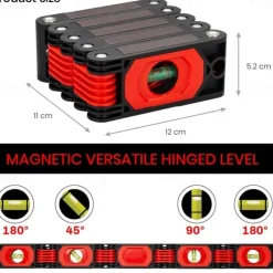 Foldable Multi-Angle Measuring Tool, Magnetic Level Ruler for Woodworking, Precise 45 90 Vertical Measurements, Compact & Space-Saving Design