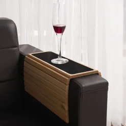 Foldable Solid Wood Sofa Arm Tray - Protector & Serving Table Mat for Living Room, Coffee, Tea, Snacks - Ideal for TV Snuggle Sessions