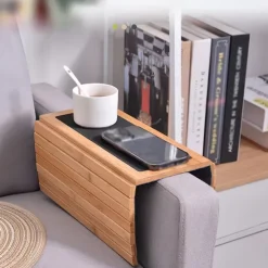 Foldable Solid Wood Sofa Arm Tray - Protector & Serving Table Mat for Living Room, Coffee, Tea, Snacks - Ideal for TV Snuggle Sessions