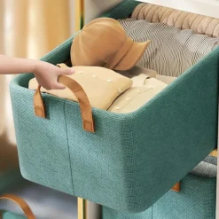 Foldable Storage Box With Steel Frame, Large Capacity Clothes Trousers Storage Basket, Portable Home Wardrobe Storage Box