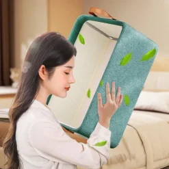 Foldable Storage Box With Steel Frame, Large Capacity Clothes Trousers Storage Basket, Portable Home Wardrobe Storage Box