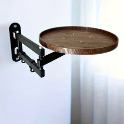 Foldable Telescopic Tray Table with Floating Shelves - Adjustable Height, Portable Compact Design for Bedside, Side, or Floor Use, Durable Steel Frame & Wooden Top, Space-Saving Storage Solution, Mini