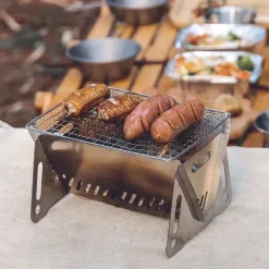 Folding Charcoal BBQ Grill, Stainless Steel Easy To Install Ventilation Holes Collapsible Grill for Parties