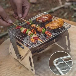 Folding Charcoal BBQ Grill, Stainless Steel Easy To Install Ventilation Holes Collapsible Grill for Parties